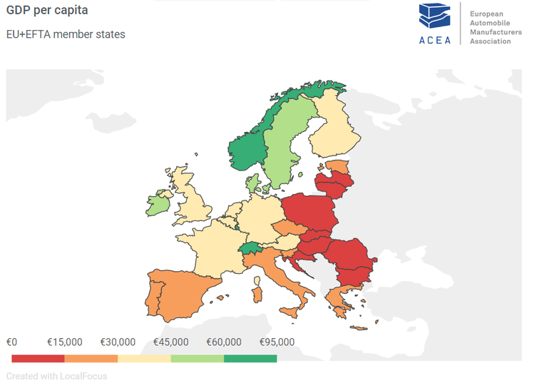 PIB par habitant en Europe